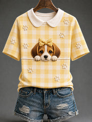 T-shirt décontracté à imprimé à carreaux Beagle Femme