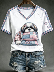 T-shirt femme à manches courtes, ample, à imprimé animaux mignons et chiens, style vintage tendance