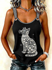 Camisole imprimée motif de chat romantique pour femmes