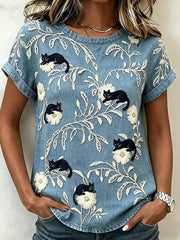 T-shirt décontracté rétro imprimé animal pour femmes