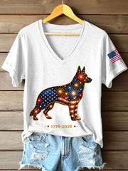 T-shirt décontracté à col en V pour femmes, motif feux d’artifice et chiens, cadeau idéal pour les amoureux des chiens