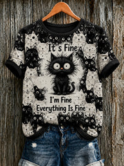 T-shirt femme à manches courtes avec imprimé mignon de chat