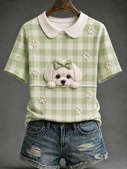 T-shirt décontracté à imprimé chien maltais pour femmes