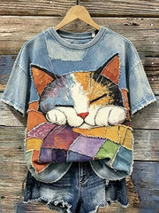 T-shirt décontracté pour femme à imprimé animalier rétro