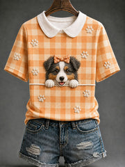 Sheepdog Plaid Imprimer T-shirt décontracté des femmes