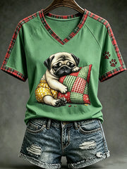 T-shirt femme à manches courtes, ample, à imprimé animaux mignons et chiens, style vintage tendance