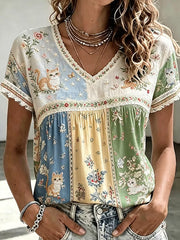 T-shirt décontracté pour femme à imprimé animalier rétro