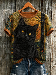 T-shirt femme à manches courtes avec imprimé mignon de chat
