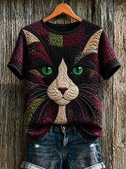 T-shirt femme à manches courtes avec imprimé mignon de chat
