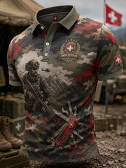 Polo Homme Style Vintage À Manches Courtes Imprimé Camouflage