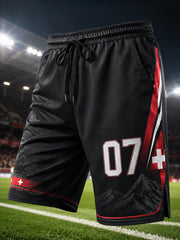 Shorts de sport pour homme à imprimé inspiré des Alpes et du football