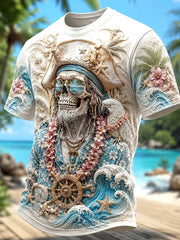 T-shirt décontracté pour homme à imprimé rétro de crâne mystérieux et d’art pirate sombre