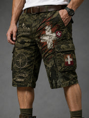 Short cargo court pour homme à imprimé camouflage militaire
