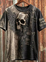 T-shirt décontracté rétro punk art imprimé foncé