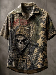 Chemise Homme Skull Soldier Camouflage Imprimé À Manches Courtes