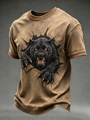 T-shirt homme à manches courtes, ample, à imprimé animalier foncé, style vintage