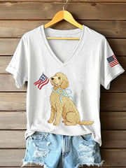 T-shirt décontracté à imprimé chien américain pour femmes