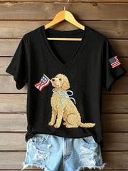 T-shirt décontracté à imprimé chien américain pour femmes