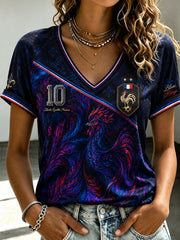 T-shirt femme France Football à col en V et épaules dénudées, manches courtes