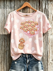 T-shirt femme à manches courtes imprimé motif chien mignon