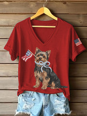T-shirt décontracté pour femme à imprimé chien américain