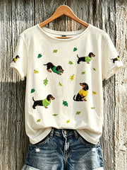 T-shirt femme à manches courtes imprimé motif chien mignon
