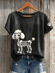 Lovely Skeleton Poodle Dog & Paw Print T-shirt à manches courtes pour femmes