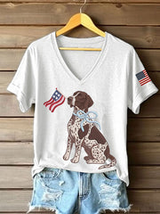 T-shirt décontracté pour femme à imprimé chien américain