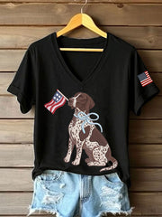 T-shirt décontracté pour femme à imprimé chien américain