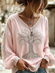 Chemise Femme Classique Viking Tree Of Life Celtique Imprimé Col V En Coton-Lin