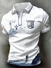 Polo de cyclisme décontracté blanc pour homme à imprimé breton