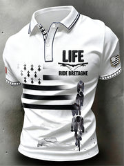Polo décontracté blanc pour homme, imprimé vélo de Bretagne française