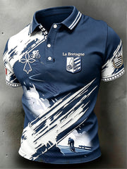 Polo de cyclisme décontracté pour homme, bleu foncé, à imprimé marin