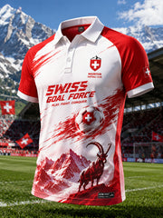 Polo raglan à manches courtes pour homme, orné d’un imprimé inspiré du football alpin