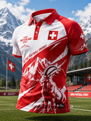 Polo raglan à manches courtes pour homme, orné d’un imprimé inspiré du football alpin