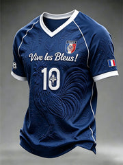 Maillot de football pour homme à col en V, imprimé d’un motif aux motifs français caractéristiques