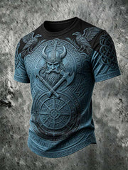 T-shirt décontracté pour homme à imprimé rétro guerrier viking