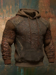 Sweat à capuche décontracté imprimé art nordique vintage d'inspiration viking