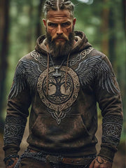 Sweat à capuche décontracté avec impression d’art nordique vintage d’inspiration viking