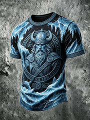T-shirt décontracté pour homme à imprimé rétro guerrier viking