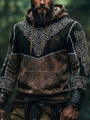 Sweat à capuche décontracté avec impression d’art nordique vintage d’inspiration viking