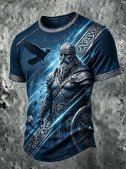 T-shirt décontracté à manches courtes pour homme, imprimé guerrier viking rétro