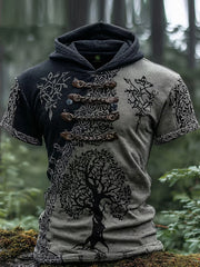 Sweat à capuche décontracté au motif d’art populaire nordique inspiré des Vikings, style vintage