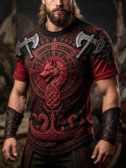 T-shirt décontracté pour homme à imprimé rétro guerrier viking