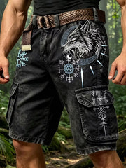 Short décontracté pour homme avec impression rétro d’art viking