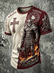 T-shirt décontracté pour homme à imprimé rétro guerrier viking