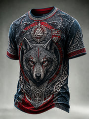 T-shirt décontracté avec impression d'art folklorique scandinave Viking norvégien vintage
