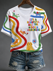 T-shirt arc-en-ciel à manches courtes pour femme, motif chien