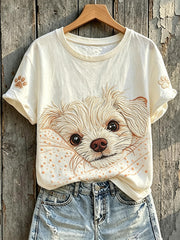 T-shirt à manches courtes pour femme, motif adorable avec un chiot maltais