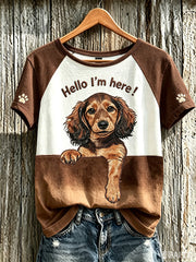 T-shirt femme à manches courtes imprimé motif chien mignon